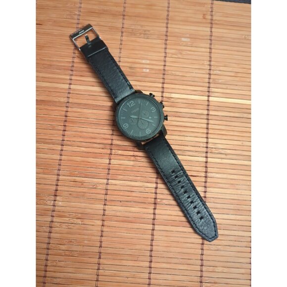 Fossil Nate Watch JR-1354 Mens Chronograph 50mm Case Black Leather Band Quartz - Picture 1 of 6